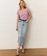 Lexi Rib Sun-In Scoop Tee(Extra Small,Faded Rose)