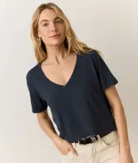 Boyfriend V-Neck Crop(Extra Small,Black)