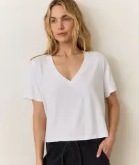 Boyfriend V-Neck Crop(Extra Small,White)