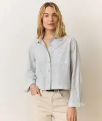 Mia Cropped Shirt in Cali Poplin(Extra Small,Harbor Stripe)