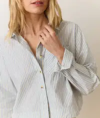 Mia Cropped Shirt in Cali Poplin(Extra Small,Harbor Stripe)