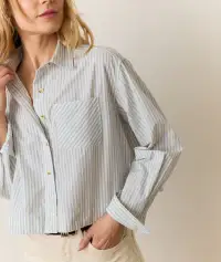 Mia Cropped Shirt in Cali Poplin(Extra Small,Harbor Stripe)