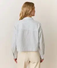 Mia Cropped Shirt in Cali Poplin(Extra Small,Harbor Stripe)