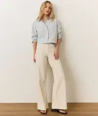 Mia Cropped Shirt in Cali Poplin(Extra Small,Harbor Stripe)
