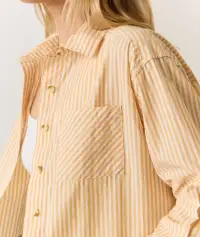 Mia Cropped Shirt in Cali Poplin(Extra Small,Marigold Stripe)