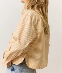 Mia Cropped Shirt in Cali Poplin(Extra Small,Marigold Stripe)