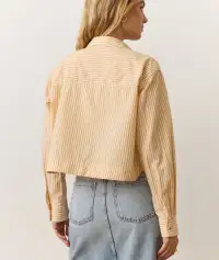 Mia Cropped Shirt in Cali Poplin(Extra Small,Marigold Stripe)