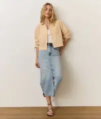 Mia Cropped Shirt in Cali Poplin(Extra Small,Marigold Stripe)