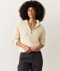 Montecito Quarter Zip Sweater(Extra Small,Cream)