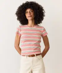 Lexi Rib Sun-In Crew Tee(Extra Small,Multi Stripe)