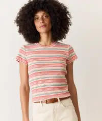 Lexi Rib Sun-In Crew Tee(Extra Small,Multi Stripe)