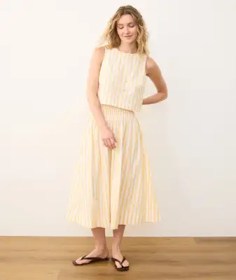 Bea Poplin Midi Skirt(Extra Small,Marigold Stripe)