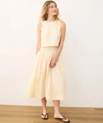 Bea Poplin Midi Skirt(Extra Small,Marigold Stripe)