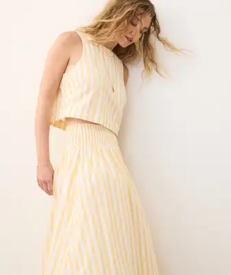 Bea Poplin Midi Skirt(Extra Small,Marigold Stripe)