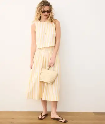 Bea Poplin Midi Skirt(Extra Small,Marigold Stripe)