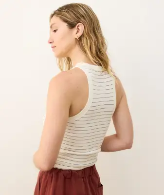 Lexi Rib Sun-In High Neck Crop Tank(Extra Small,Black/White Stripe)