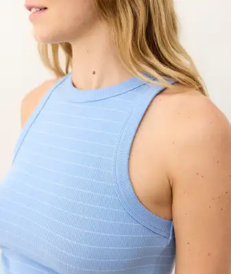 Lexi Rib Sun-In High Neck Crop Tank(Extra Small,Tide/White Stripe)