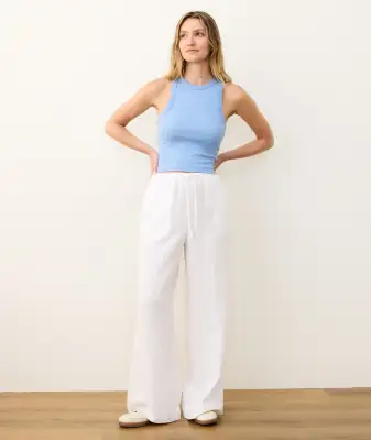 Lexi Rib Sun-In High Neck Crop Tank(Extra Small,Tide/White Stripe)