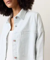 Molly Oversized Denim Shirt Jacket(Extra Small,Railroad Stripe)