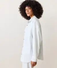 Molly Oversized Denim Shirt Jacket(Extra Small,Railroad Stripe)