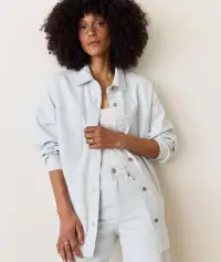 Molly Oversized Denim Shirt Jacket(Extra Small,Railroad Stripe)