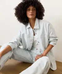 Molly Oversized Denim Shirt Jacket(Extra Small,Railroad Stripe)