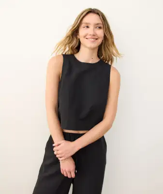 Quinn Linen Tank(Extra Small,Black)