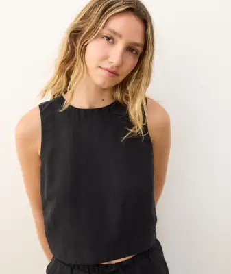 Quinn Linen Tank(Extra Small,Black)
