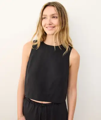 Quinn Linen Tank(Extra Small,Black)