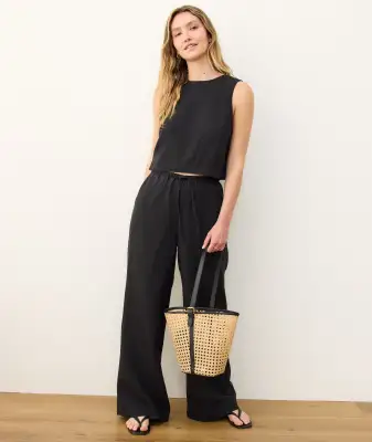 Quinn Linen Tank(Extra Small,Black)