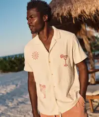 Stretch Selvage Embroidered Resort Shirt(Small,Natural)