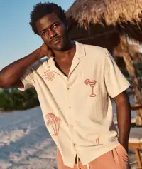 Stretch Selvage Embroidered Resort Shirt(Small,Natural)