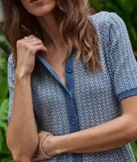 Alice Textured Polo Dress(Extra Small,Blue/Cream)