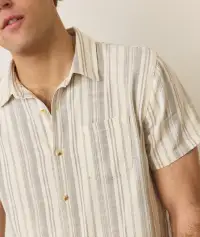 Stretch Selvage Short Sleeve Shirt(Small,Cream/Olive Stripe)