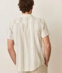 Stretch Selvage Short Sleeve Shirt(Small,Cream/Olive Stripe)