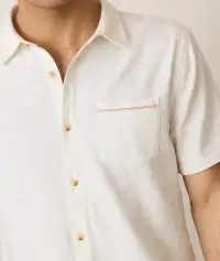 Stretch Selvage Short Sleeve Shirt(Small,Natural)