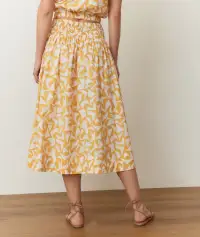Bea Poplin Midi Skirt(Extra Small,Marigold Geo)