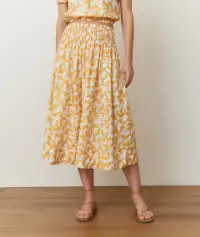 Bea Poplin Midi Skirt(Extra Small,Marigold Geo)
