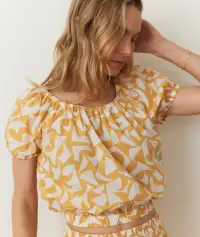 Marella Poplin Crop Blouse(Extra Small,Marigold Geo)