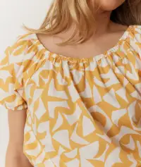 Marella Poplin Crop Blouse(Extra Small,Marigold Geo)