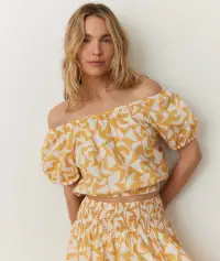 Marella Poplin Crop Blouse(Extra Small,Marigold Geo)