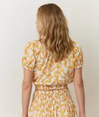 Marella Poplin Crop Blouse(Extra Small,Marigold Geo)
