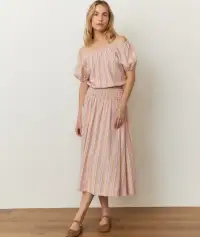 Marella Seersucker Crop Blouse(Extra Small,Sunset Stripe)