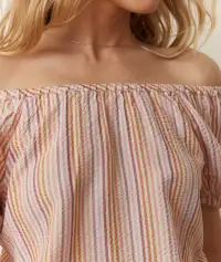 Marella Seersucker Crop Blouse(Extra Small,Sunset Stripe)