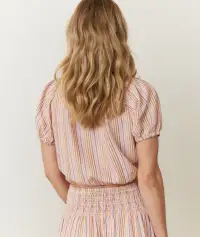Marella Seersucker Crop Blouse(Extra Small,Sunset Stripe)