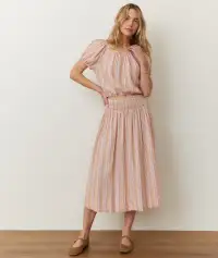 Bea Seersucker Midi Skirt(Extra Small,Sunset Stripe)