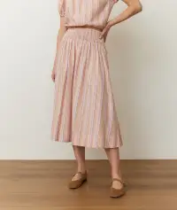Bea Seersucker Midi Skirt(Extra Small,Sunset Stripe)