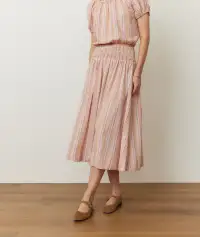 Bea Seersucker Midi Skirt(Extra Small,Sunset Stripe)