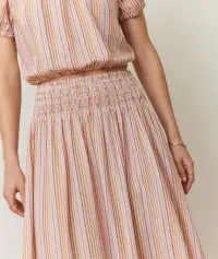 Bea Seersucker Midi Skirt(Extra Small,Sunset Stripe)