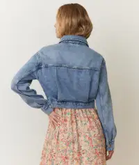 Ash Crop Denim Jacket(Extra Small,Medium Wash)